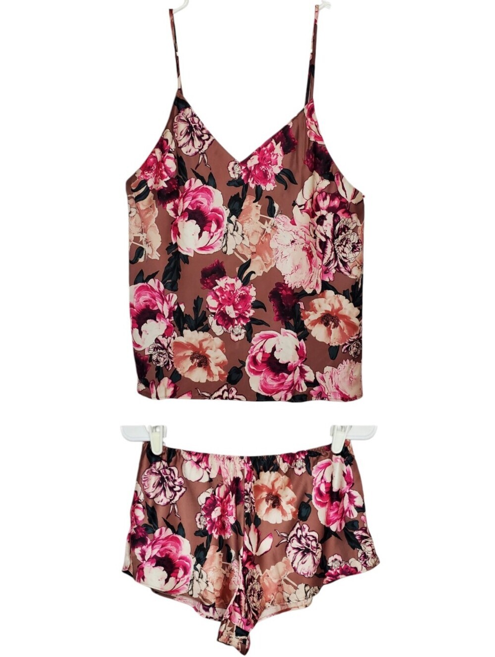 2661 * Victoria's Secret Floral Satin Pajama Set Pink Brown Size S